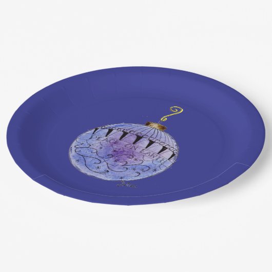 Papierplatte - Blauer Weltfrieden Pappteller (Schrägansicht)