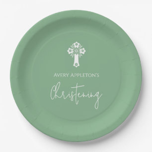 Papierplatte Blumenkreuz Weihnachtsfeier Grün Pappteller