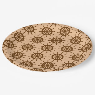 Papierplatte - braune Schiffsräder Pappteller