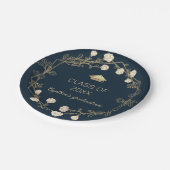 Papierplatte der Navy Blue Gold Floral Class Absch Pappteller (Schrägansicht)