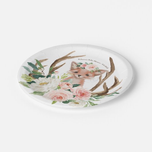 Papierplatte des niedlichen Fuchses der Babydusche Pappteller (Schrägansicht)