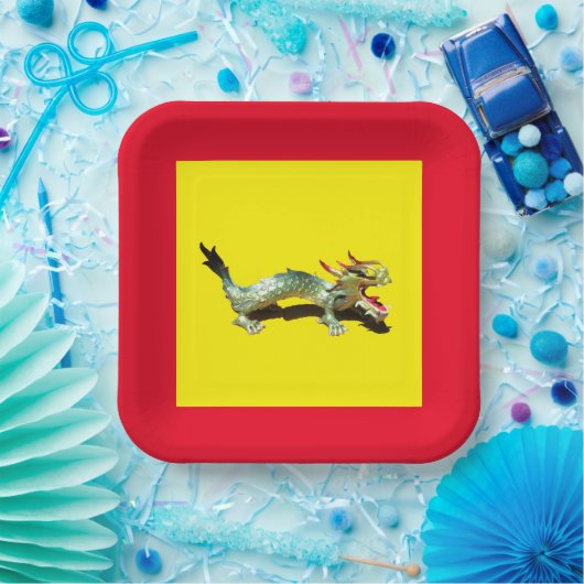 Papierplatte - Drache und rote Grenze Pappteller (Party)