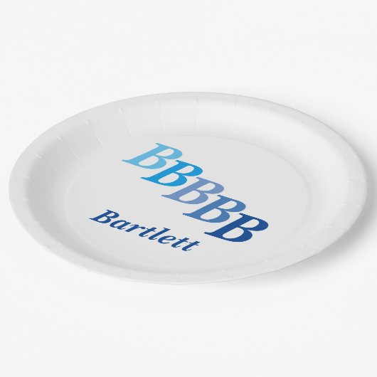 Papierplatte - Einstiche, Name in der Blues Pappteller (Schrägansicht)