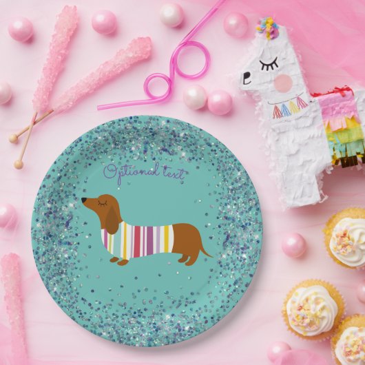 Papierplatte für animierte Dackel Glitzer Pappteller (Party)