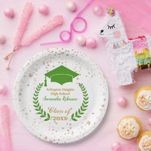 Papierplatte für grüne Cap und Laurel Graduation P Pappteller (Party)