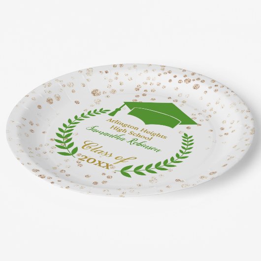 Papierplatte für grüne Cap und Laurel Graduation P Pappteller (Schrägansicht)