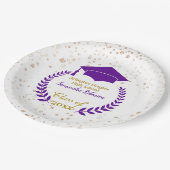 Papierplatte für lila Cap und Laurel Graduation Pappteller (Schrägansicht)