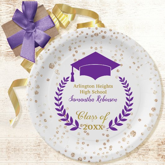 Papierplatte für lila Cap und Laurel Graduation Pappteller