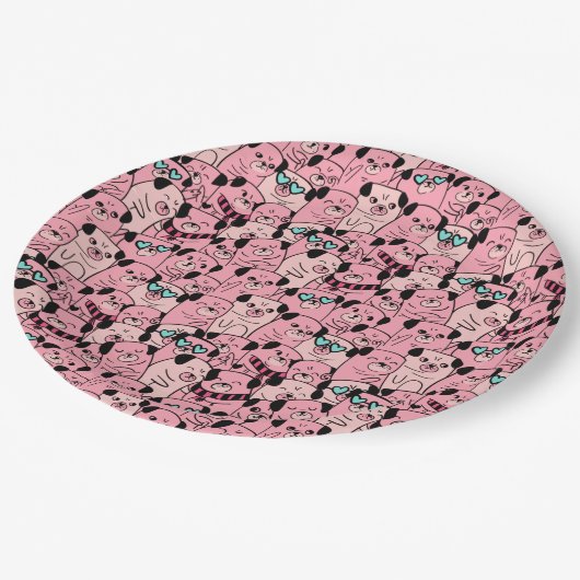 Papierplatte für niedliche Mops Pappteller (Schrägansicht)