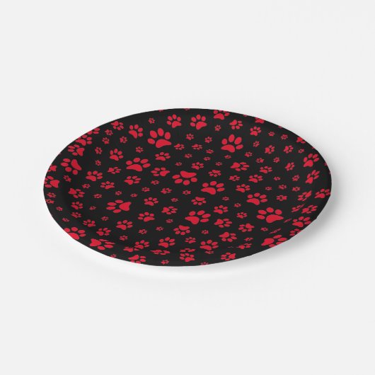 Papierplatte für schwarze und rote Dog-Paw Pappteller (Schrägansicht)