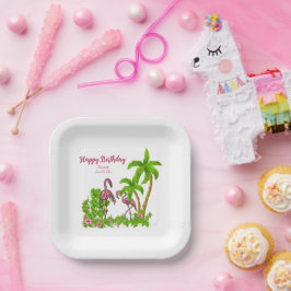 Papierplatte für tropische Flamingos und Blume Pappteller