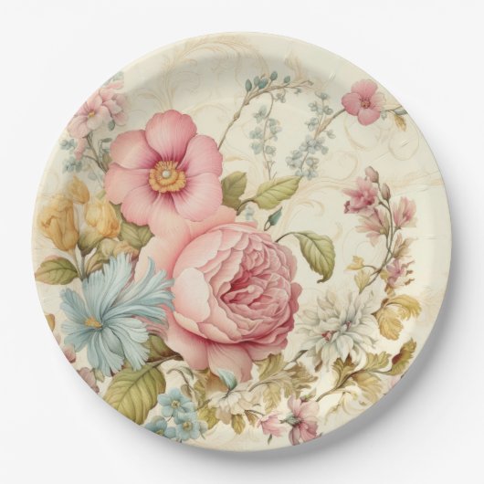 Papierplatte für Vintage rosa Blume Pappteller (Vorderseite)