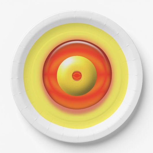 Papierplatte - gelbe und rote konzentrische Kreise Pappteller (Vorderseite)