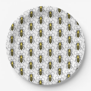 Papierplatte - Gelbe und Schwarze Bienen Pappteller