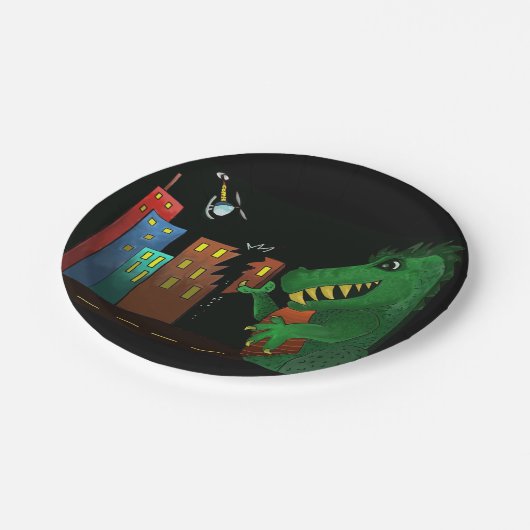 Papierplatte. Godzilla Pappteller (Schrägansicht)