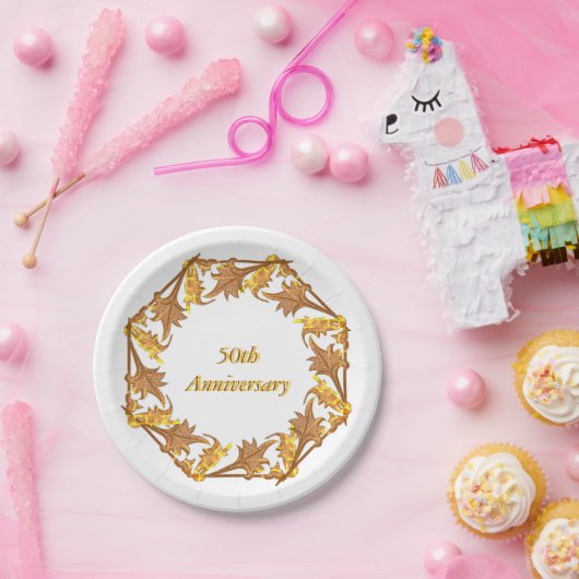 Papierplatte - Goldene Blätter in einem Kreis Pappteller (Party)