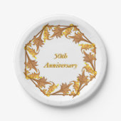 Papierplatte - Goldene Blätter in einem Kreis Pappteller (Vorderseite)