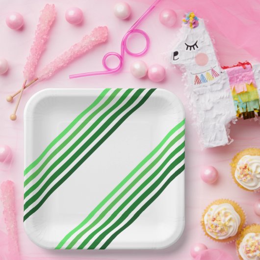 Papierplatte - grüne Diagonalstreifen Pappteller (Party)