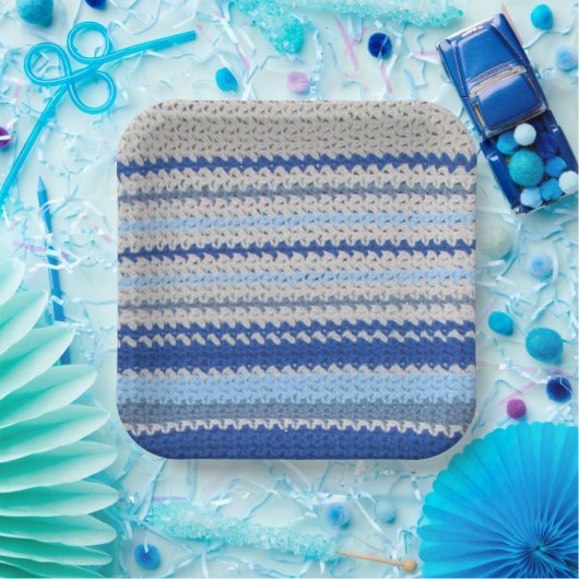 Papierplatte - Häkelmuster in Blau und Weiß Pappteller (Party)