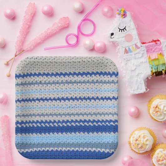 Papierplatte - Häkelmuster in Blau und Weiß Pappteller (Party)