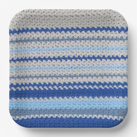 Papierplatte - Häkelmuster in Blau und Weiß Pappteller (Vorderseite)