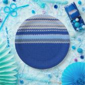 Papierplatte - Häkelmuster in blauen Streifen Pappteller (Party)