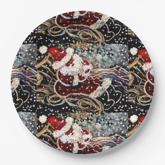 Papierplatte haltbarer Santa mit Schlitten Pappteller (Vorderseite)