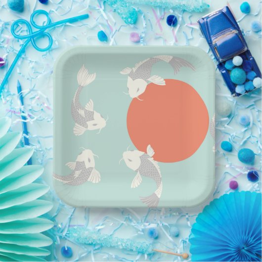 PAPIERPLATTE: JAPANISCHE STIL: KOI FISH PATTERN PAPPTELLER (Party)