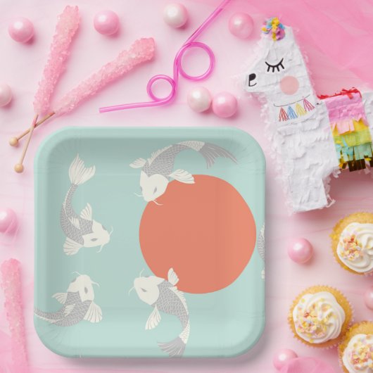 PAPIERPLATTE: JAPANISCHE STIL: KOI FISH PATTERN PAPPTELLER (Party)