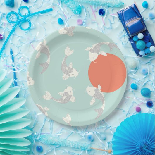 PAPIERPLATTE: JAPANISCHE STIL: KOI FISH PATTERN  PAPPTELLER (Party)