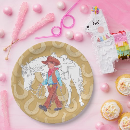 Papierplatte Junge Cowboy und Pferd Pappteller (Party)