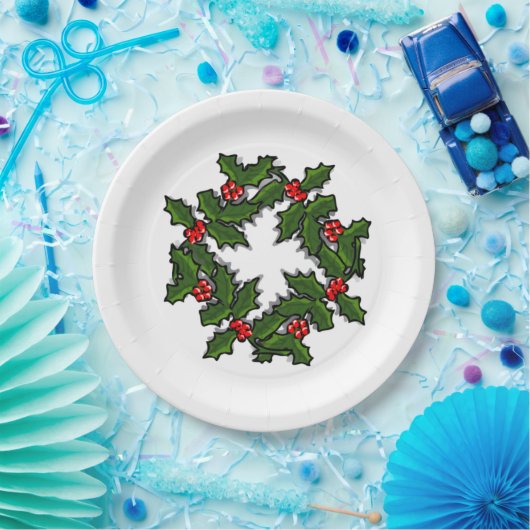 Papierplatte - Kranz von Holly-Blätter und Berries Pappteller (Party)