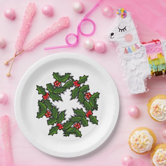 Papierplatte - Kranz von Holly-Blätter und Berries Pappteller (Party)