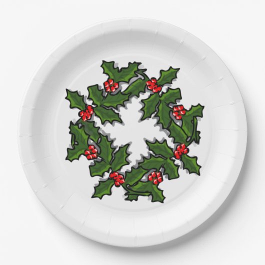 Papierplatte - Kranz von Holly-Blätter und Berries Pappteller (Vorderseite)
