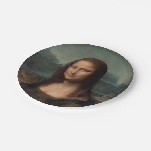 PAPIERPLATTE: LEONARDO DA VINCI: MONA LISA PAPPTELLER (Schrägansicht)