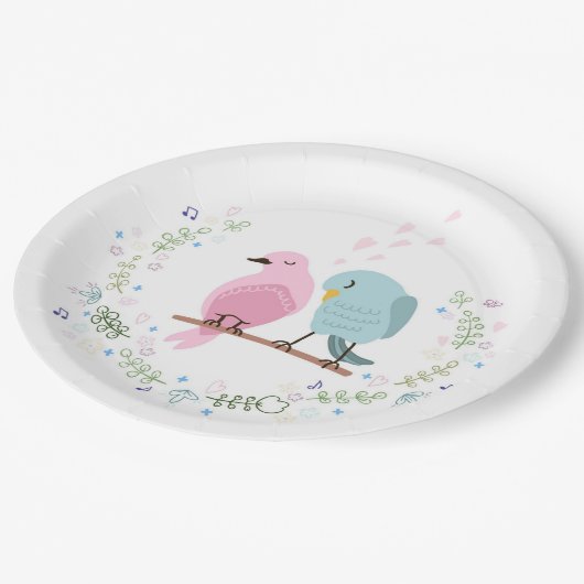 PAPIERPLATTE: LIEBE VÖGEL PAPPTELLER (Schrägansicht)