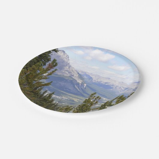 Papierplatte mit Bergszene Pappteller (Schrägansicht)