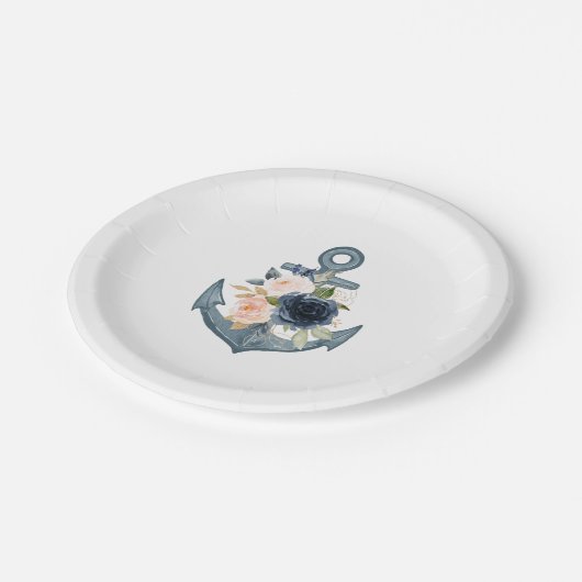 Papierplatte mit Blumenanker Pappteller (Schrägansicht)