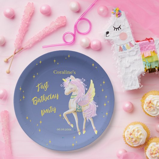 Papierplatte mit dem Bild eines sanften Einhorns Pappteller (Party)