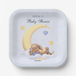 Papierplatte mit einem niedlichen Schlafplüsch. Pappteller