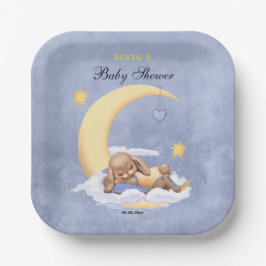 Papierplatte mit einem niedlichen Schlafplüsch. Pappteller