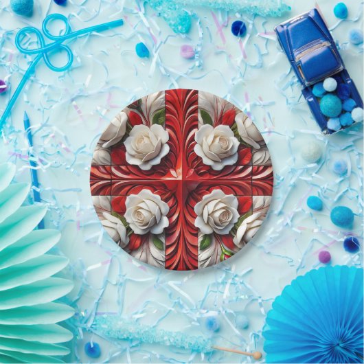 Papierplatte mit englischer Rose Design Pappteller (Party)