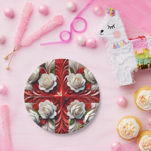 Papierplatte mit englischer Rose Design Pappteller (Party)