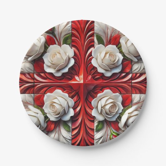 Papierplatte mit englischer Rose Design Pappteller (Vorderseite)