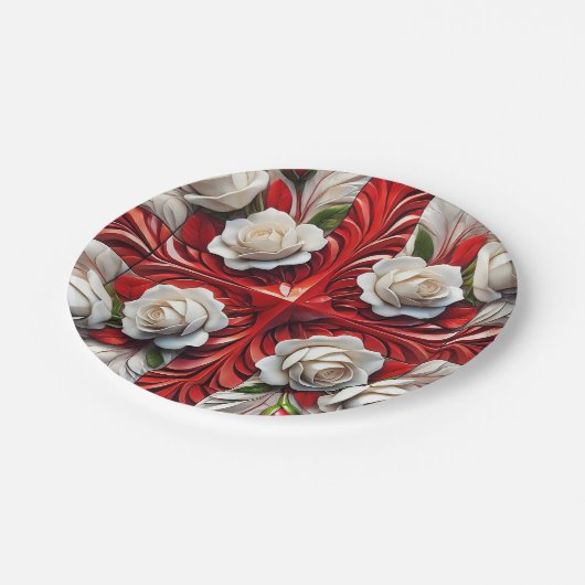 Papierplatte mit englischer Rose Design Pappteller (Schrägansicht)