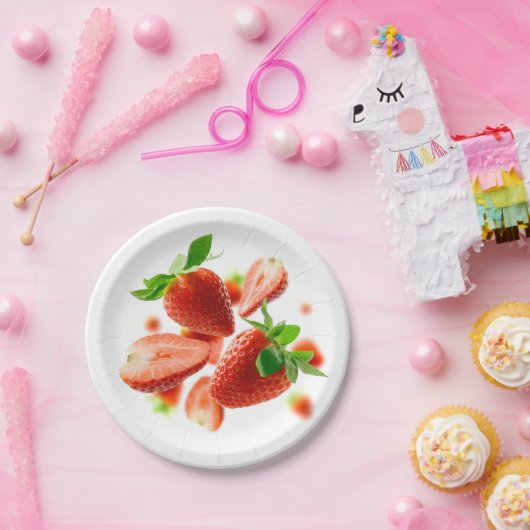 Papierplatte mit Erdbeeren Pappteller (Party)