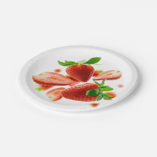Papierplatte mit Erdbeeren Pappteller (Schrägansicht)
