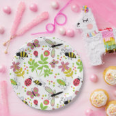 Papierplatte mit freundlichen Gartenbugs und Biene Pappteller (Party)