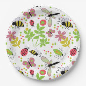 Papierplatte mit freundlichen Gartenbugs und Biene Pappteller (Vorderseite)