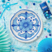 Papierplatte mit Keramik-Fliese-Design P1 blau Pappteller (Party)